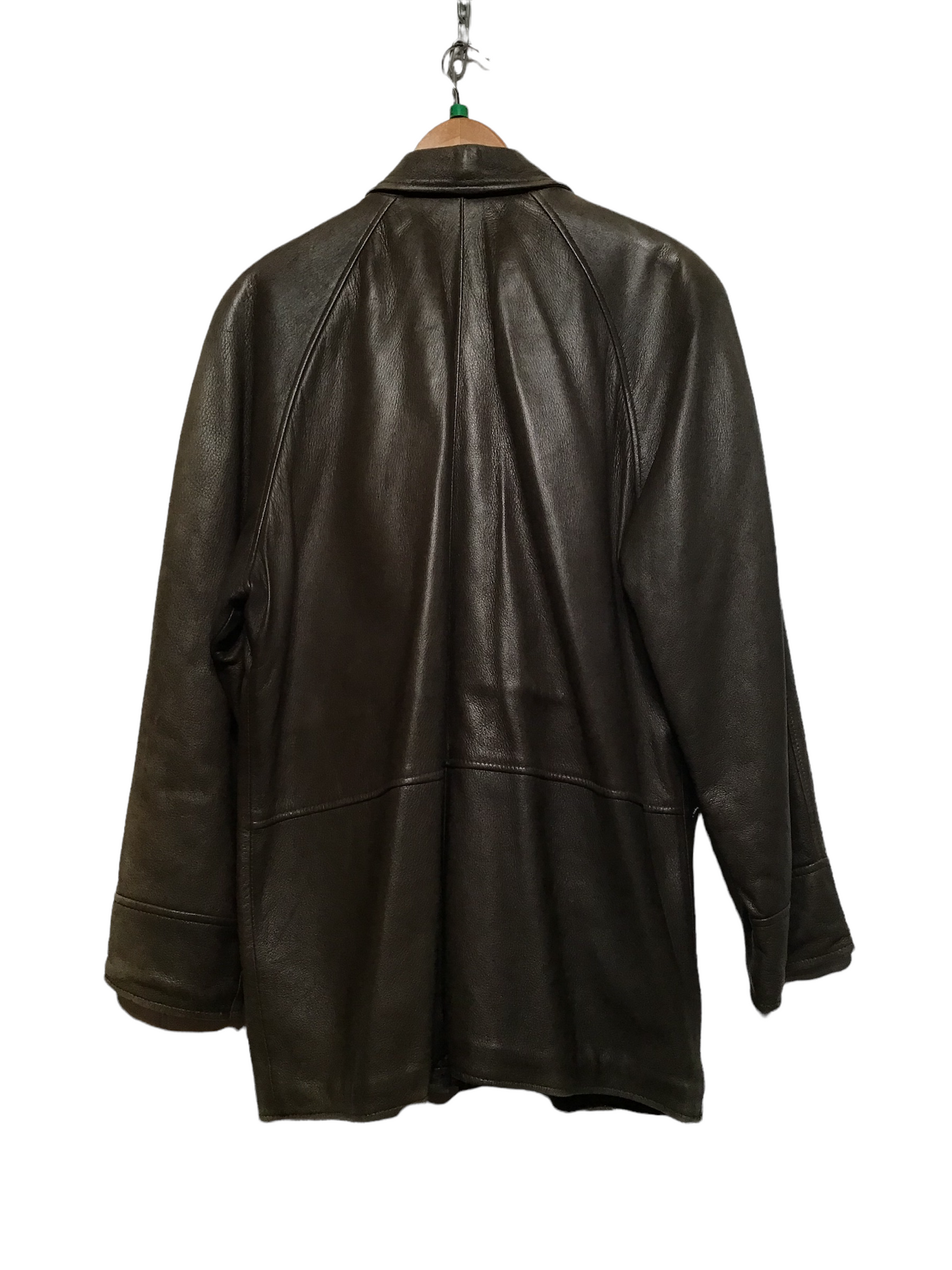 Muted Green Leather Coat (Size XL)